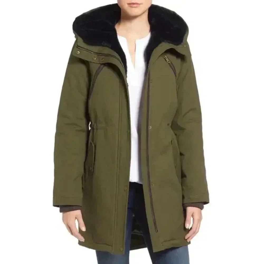 Nordstrom Cotton Canvas Anorak with Faux Fur Trim Hood